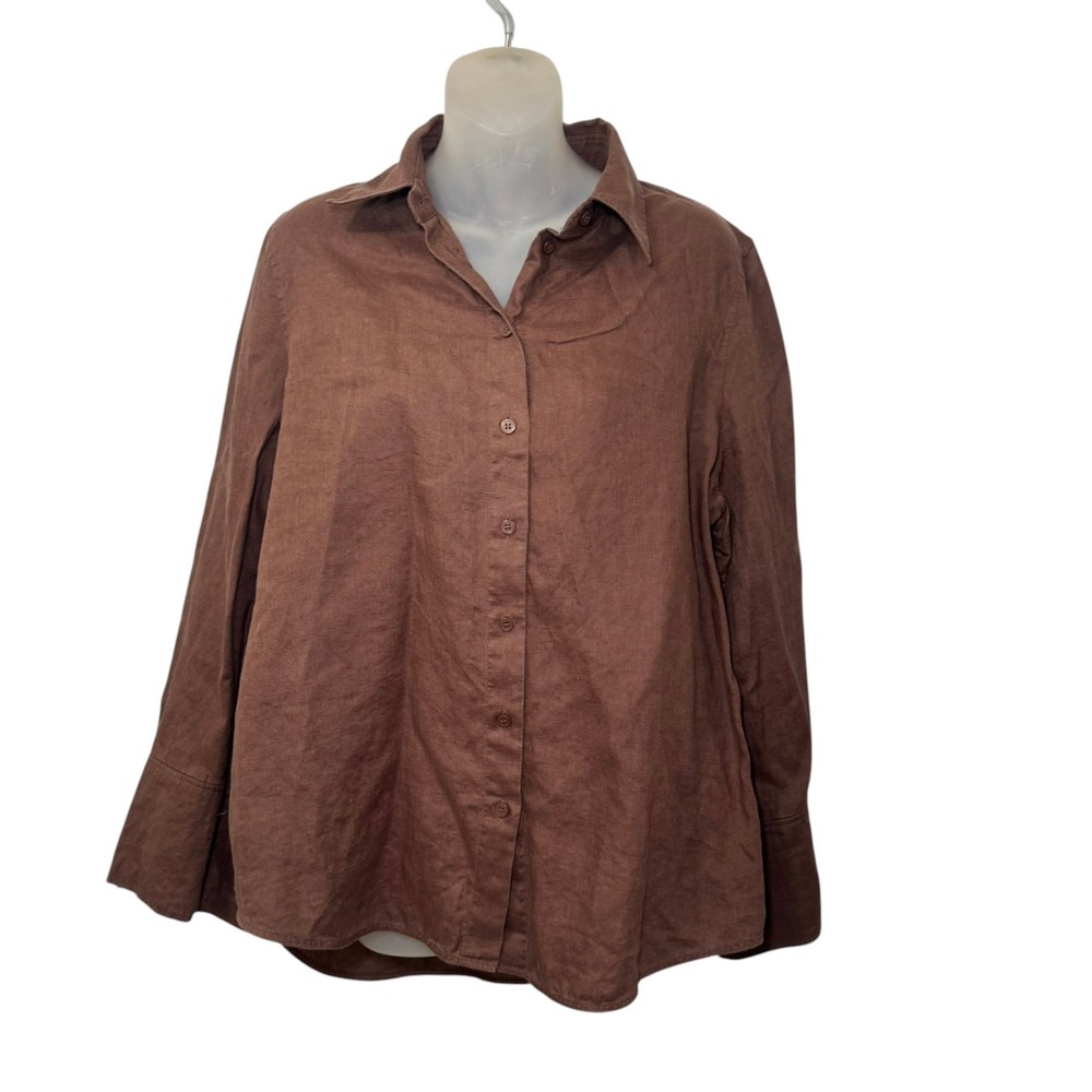 COS Linen Button Front Shirt Brown Long Sleeve Relaxed Fit EU 36 US 6